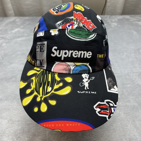 Supreme Long Bill Camp CaP Hat Black Stickers Size S/M Gore-Tex Logo SS '21 - Picture 1 of 9